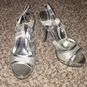 2 for $14 Strapped silver heels